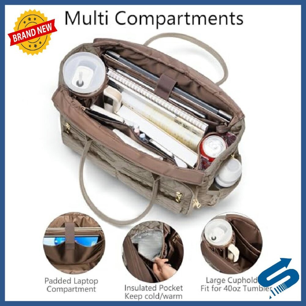 15.6" Laptop Tote Bag - Quilted Work Bag with Padded Sleeve & Multiple Pockets - Picture 3 of 8